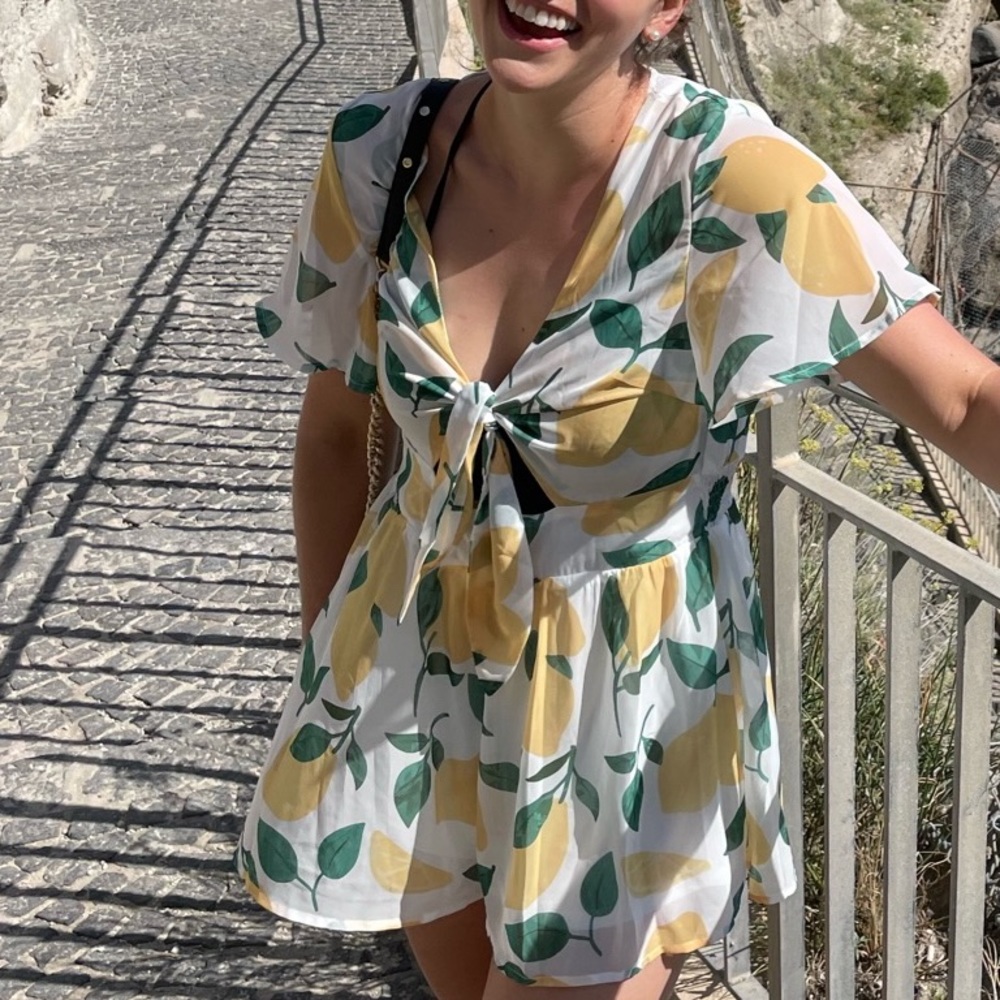 Pink Lily Tie Front Lemon Romper